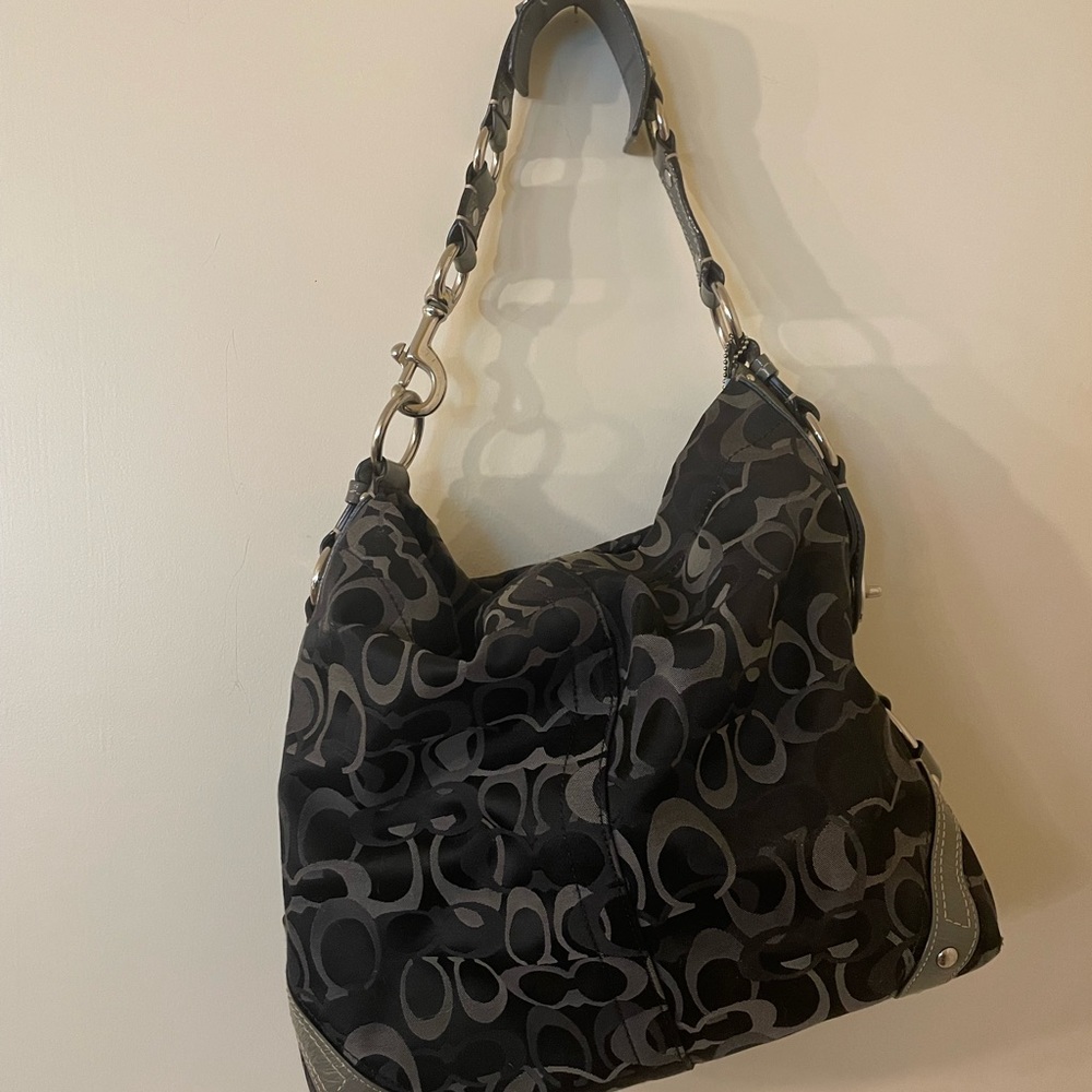 Vintage Authentic leather and canvas Coach. Grey and Black.
